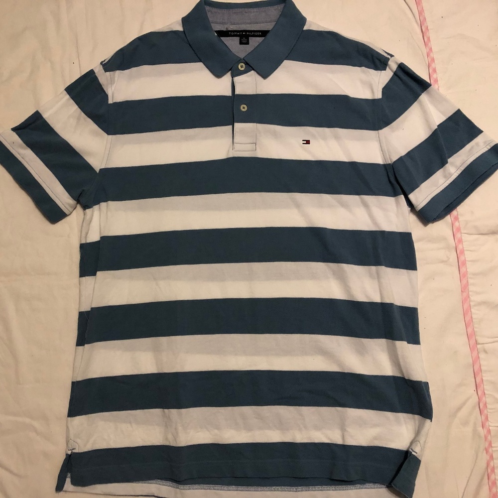 Tommy Hilfiger Blue Stripe Polo Ss Shirt XL